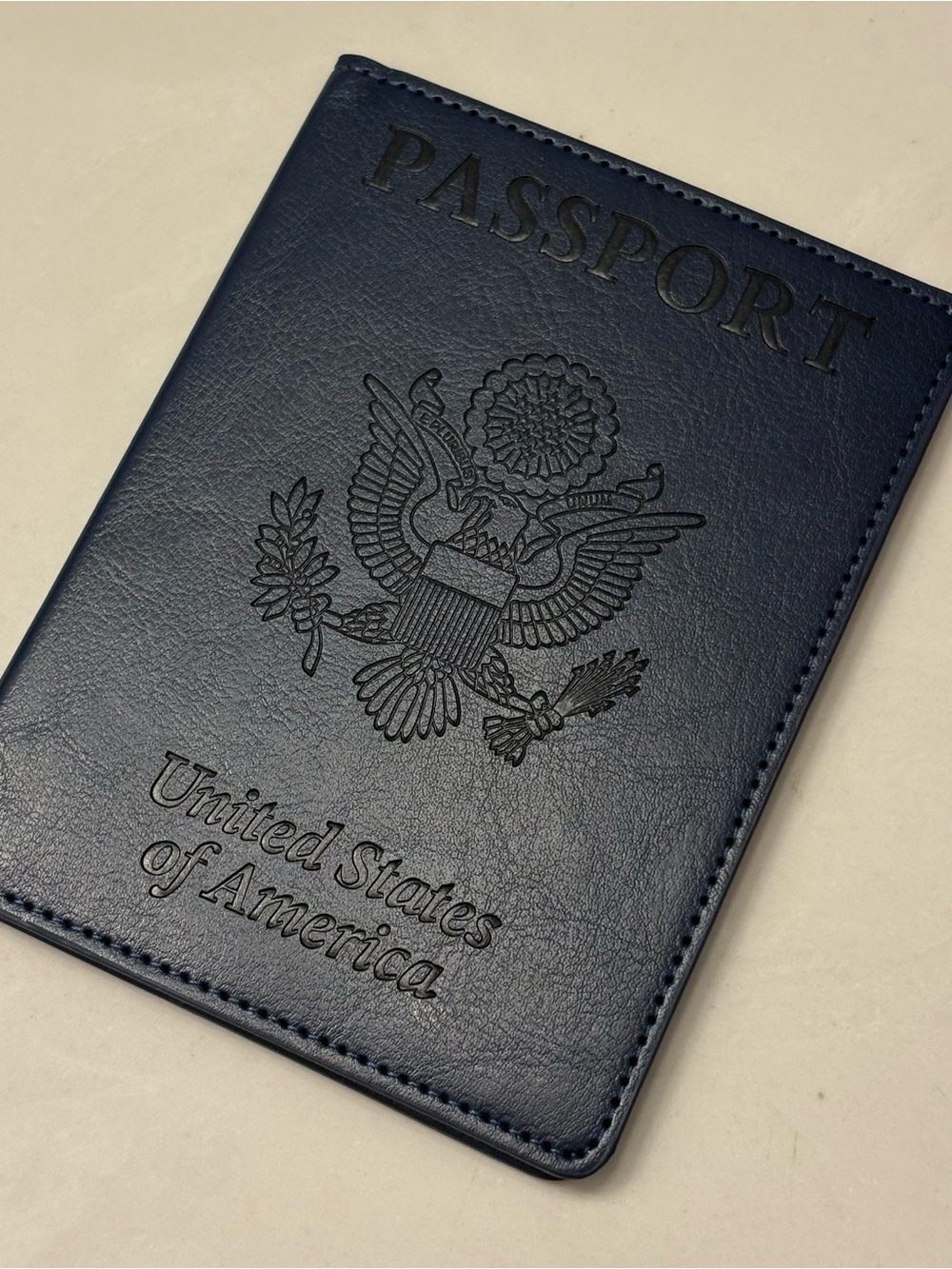 NEW Navy Vegan Leather Passport Holder Embossed Document Window Midnight Blue